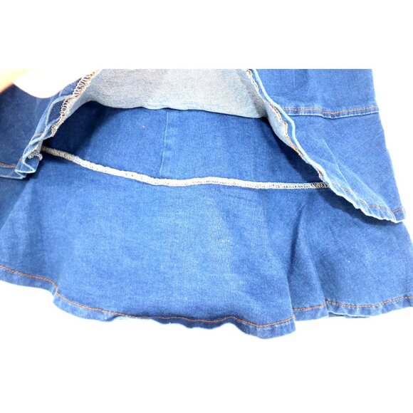 Denim Tiered Ruffle Mini Skirt Layered Blue Jean Y2K Elevated Indie - Picture 4 of 9